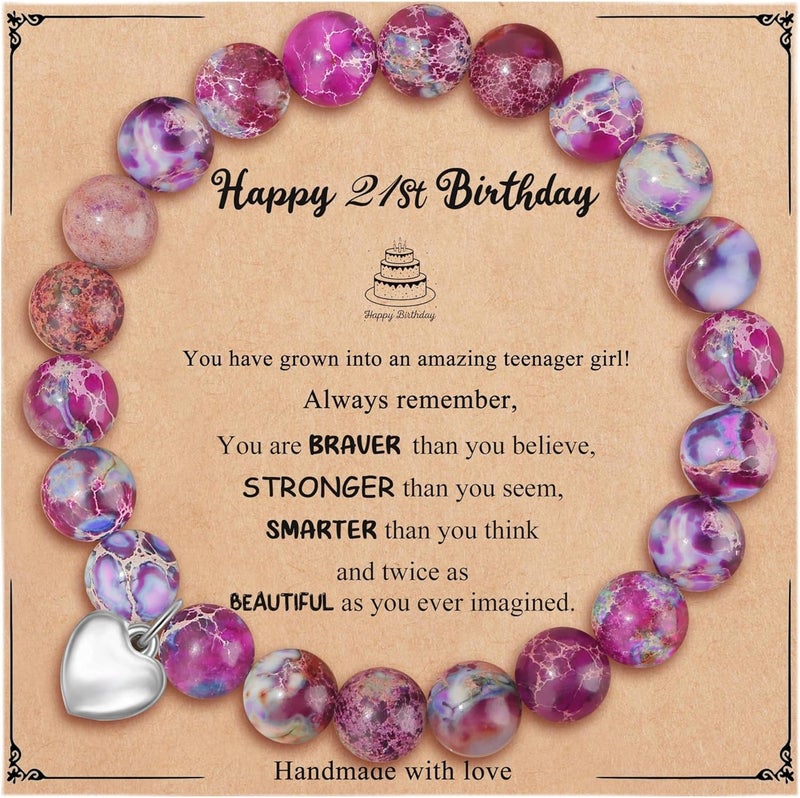 Yiyang 13th 16th 18th 21st 25th 30th 35th 40th 45th 50th 60th 65th 70th 75th 80th Birthday Gifts for Women, Natural Stone Bracelet Birthday Gifts for Women Mom Daughter Grandma Sister Coworker - Image 1
